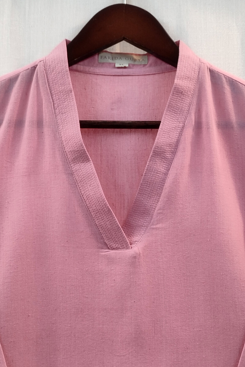 Pink Handcrafted Straight Handloom Cotton Kurta