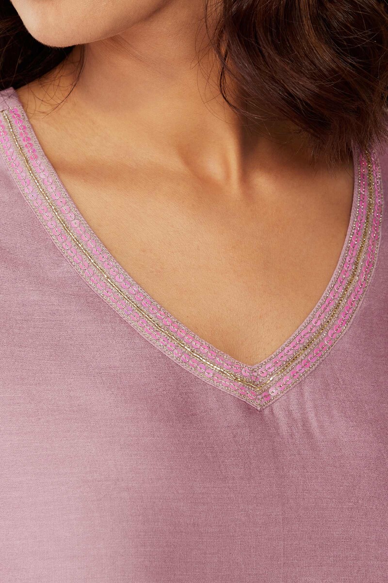 Lavender Handcrafted Straight Chanderi Kurta