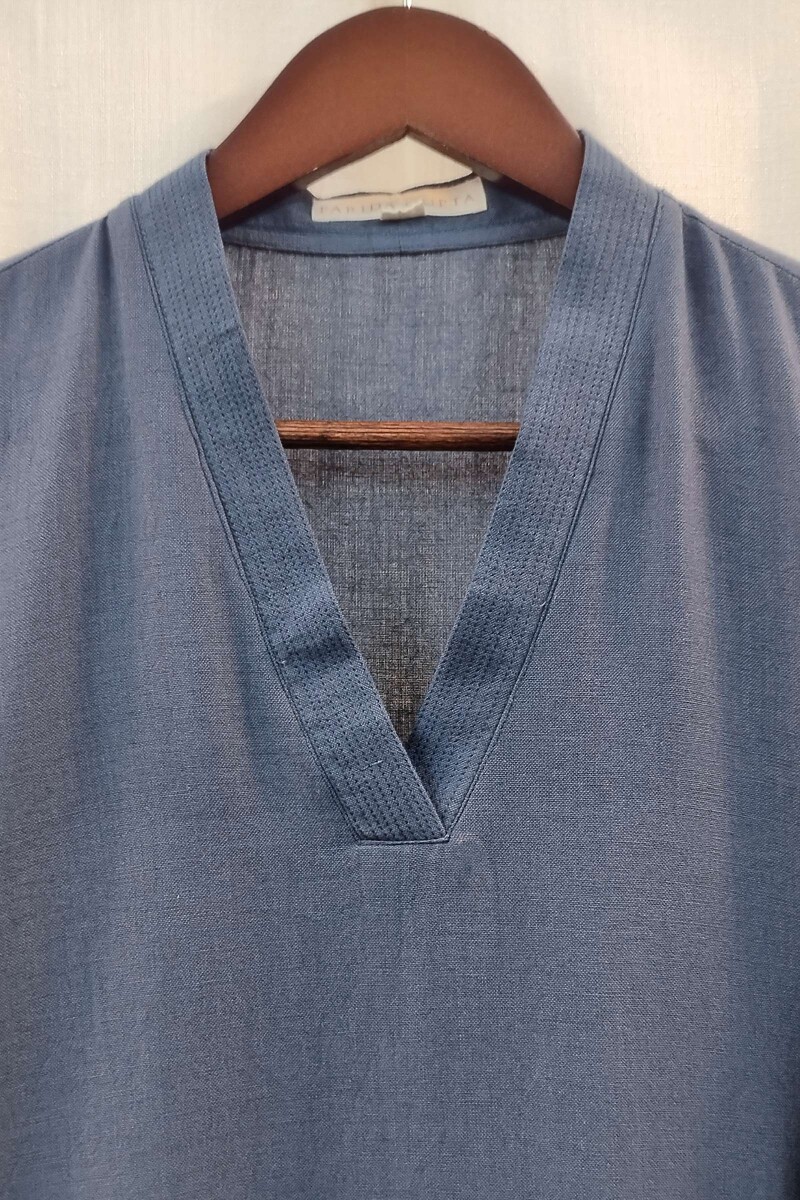 Blue Handcrafted Straight Handloom Cotton Kurta