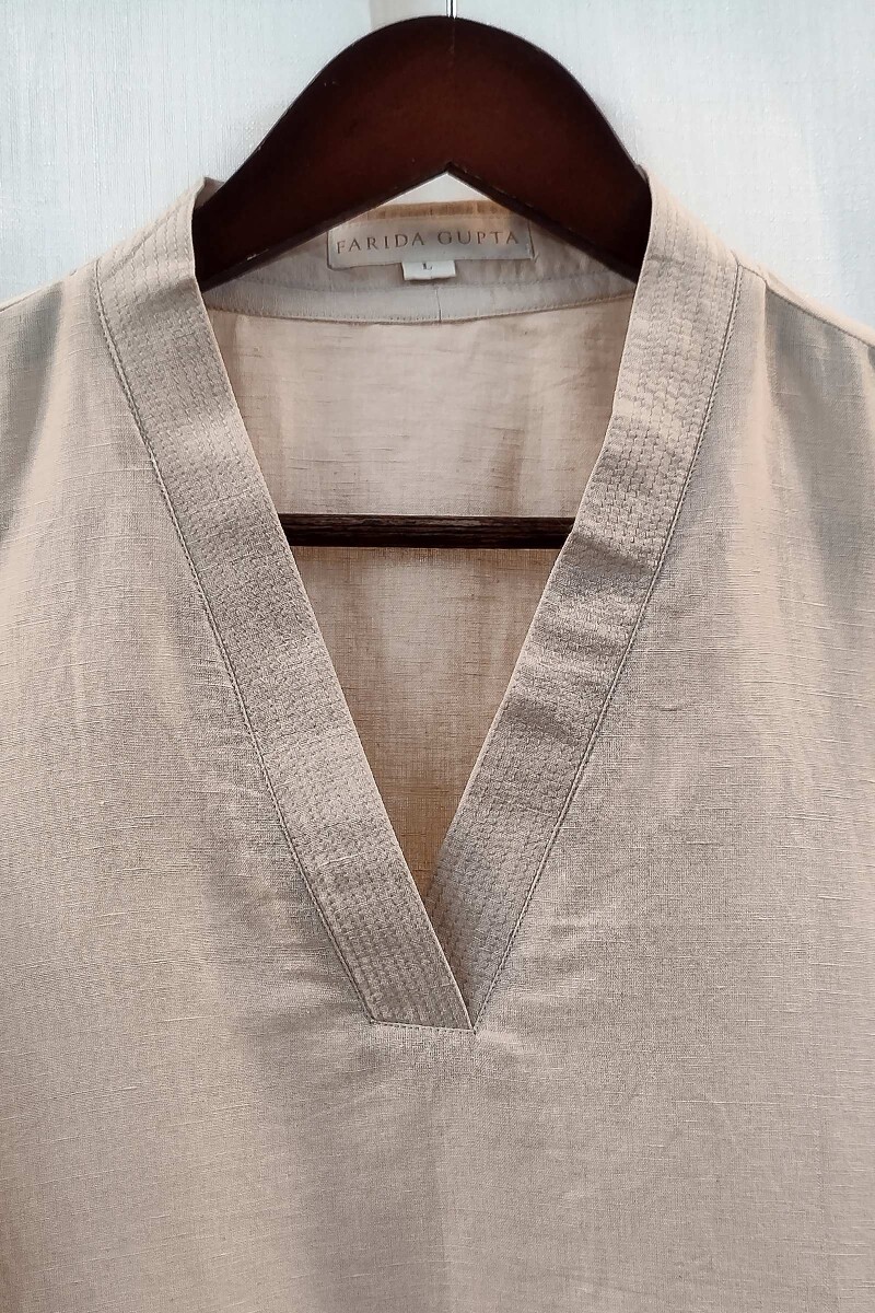 Beige Handcrafted Straight Handloom Cotton Kurta