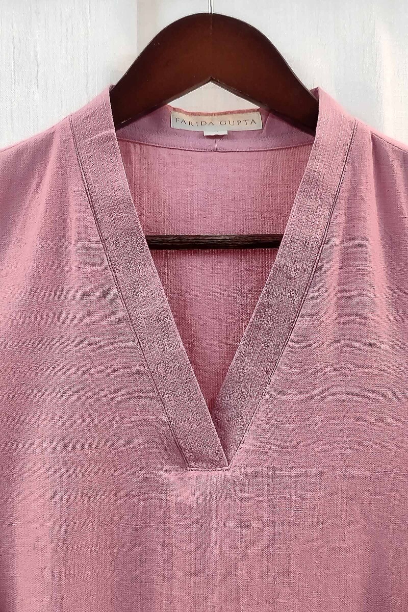 Rose Pink Handcrafted Straight Handloom Cotton Kurta