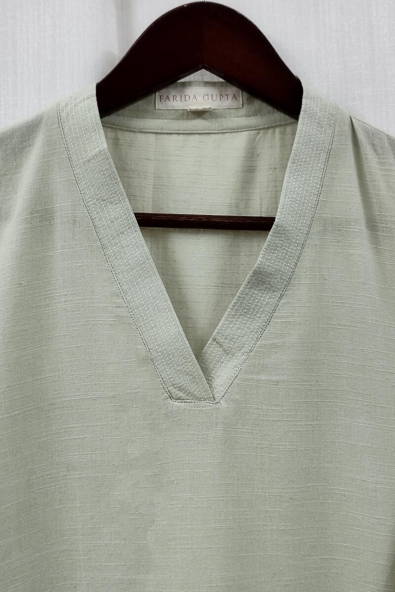 Light Beige Handcrafted Straight Handloom Cotton Kurta