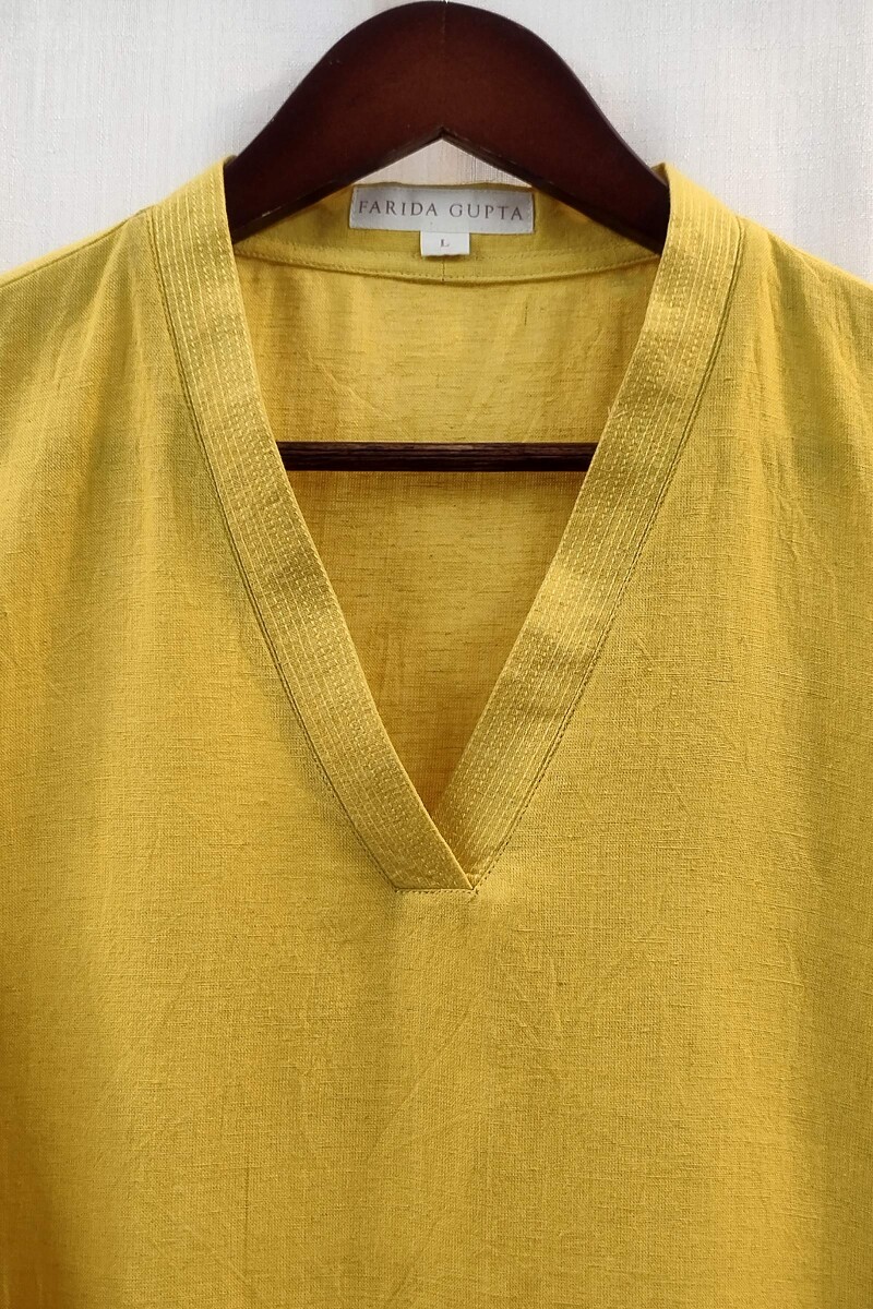 Yellow Handcrafted Straight Handloom Cotton Kurta