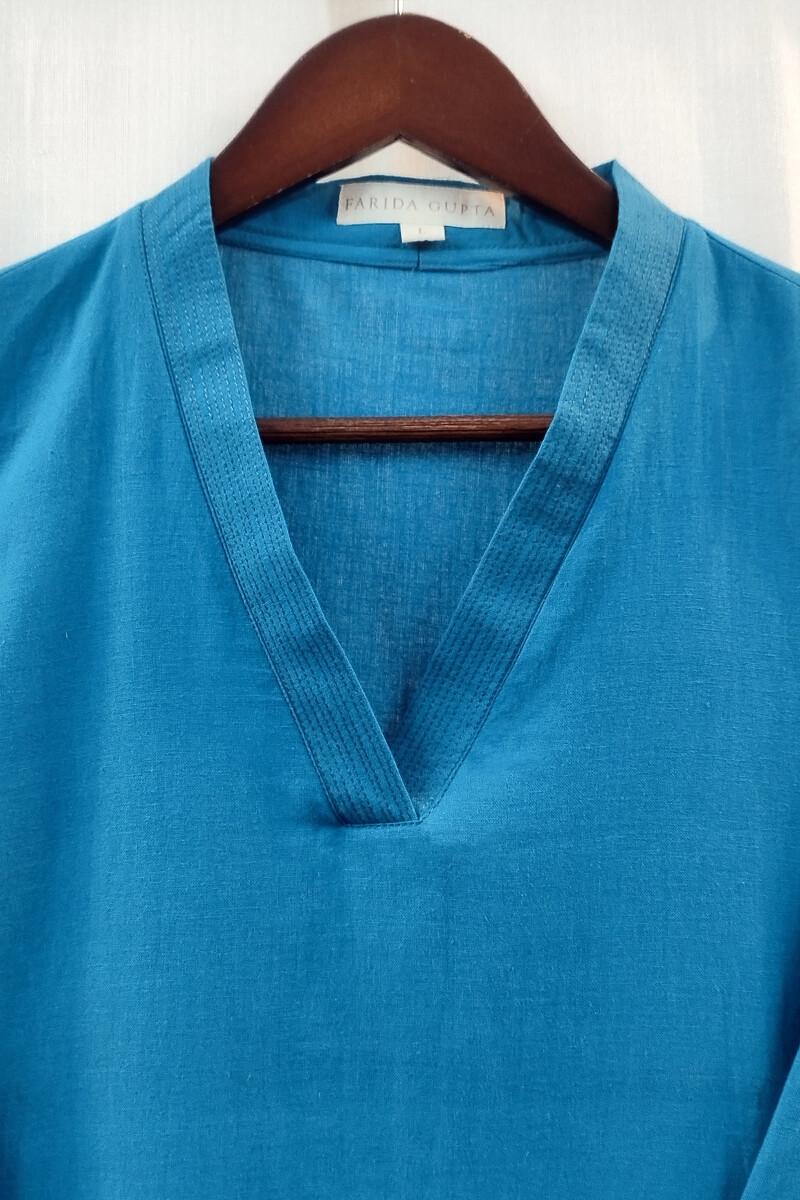 Blue Handcrafted Straight Handloom Cotton Kurta