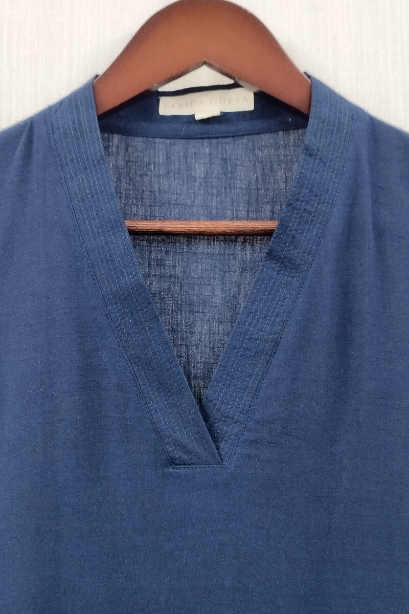 Navy Blue Handcrafted Straight Handloom Cotton Kurta