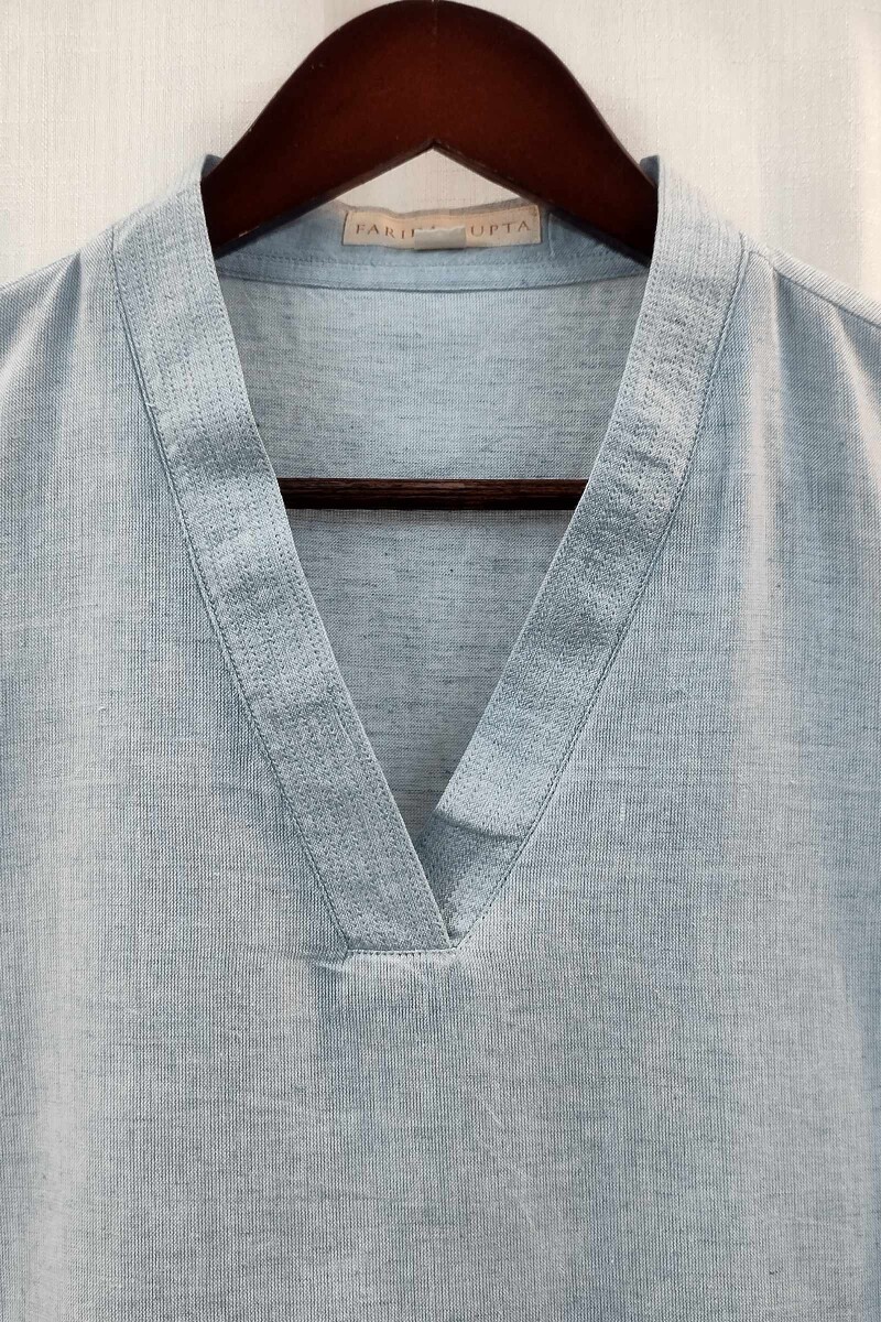 Sky Blue Handcrafted Straight Handloom Cotton Kurta