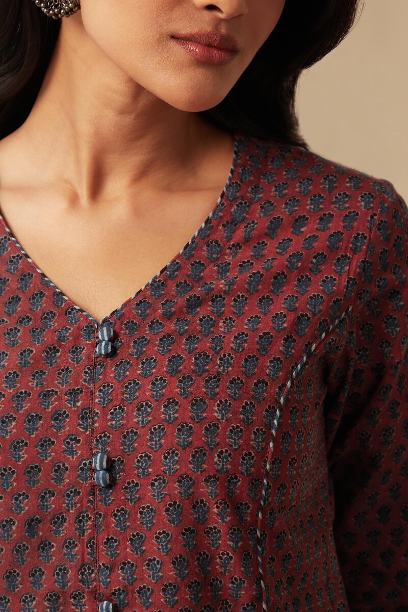 Ajrak Hand Block-Printed Cotton Top