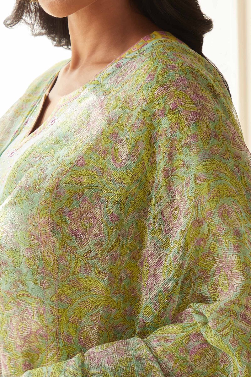 Green Hand Block-Printed Kota Dupatta