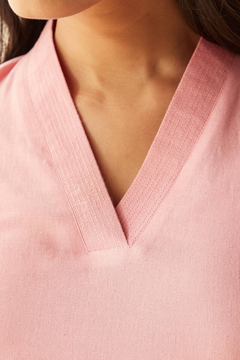 Pink Handcrafted Straight Cotton Flax Kurta