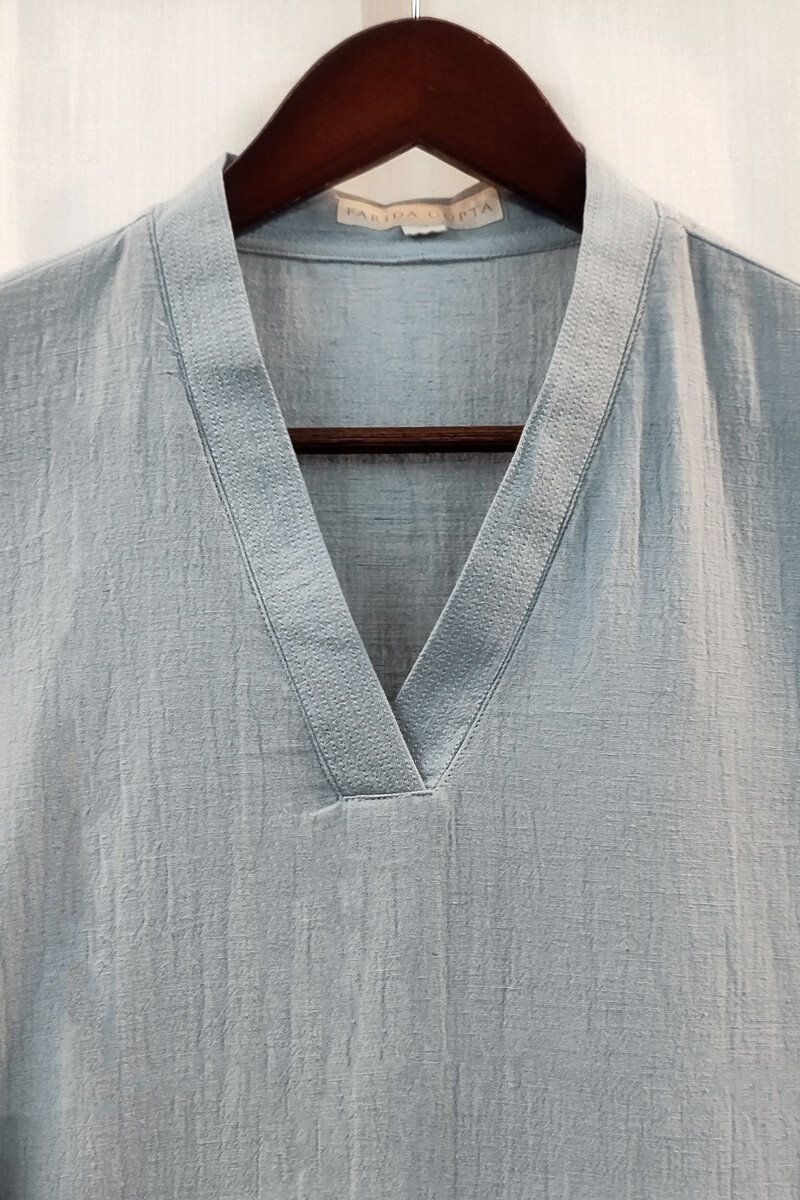 Light Teal Handcrafted Straight Handloom Cotton Kurta