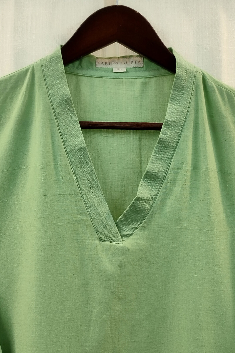 Light Green Handcrafted Straight Handloom Cotton Kurta
