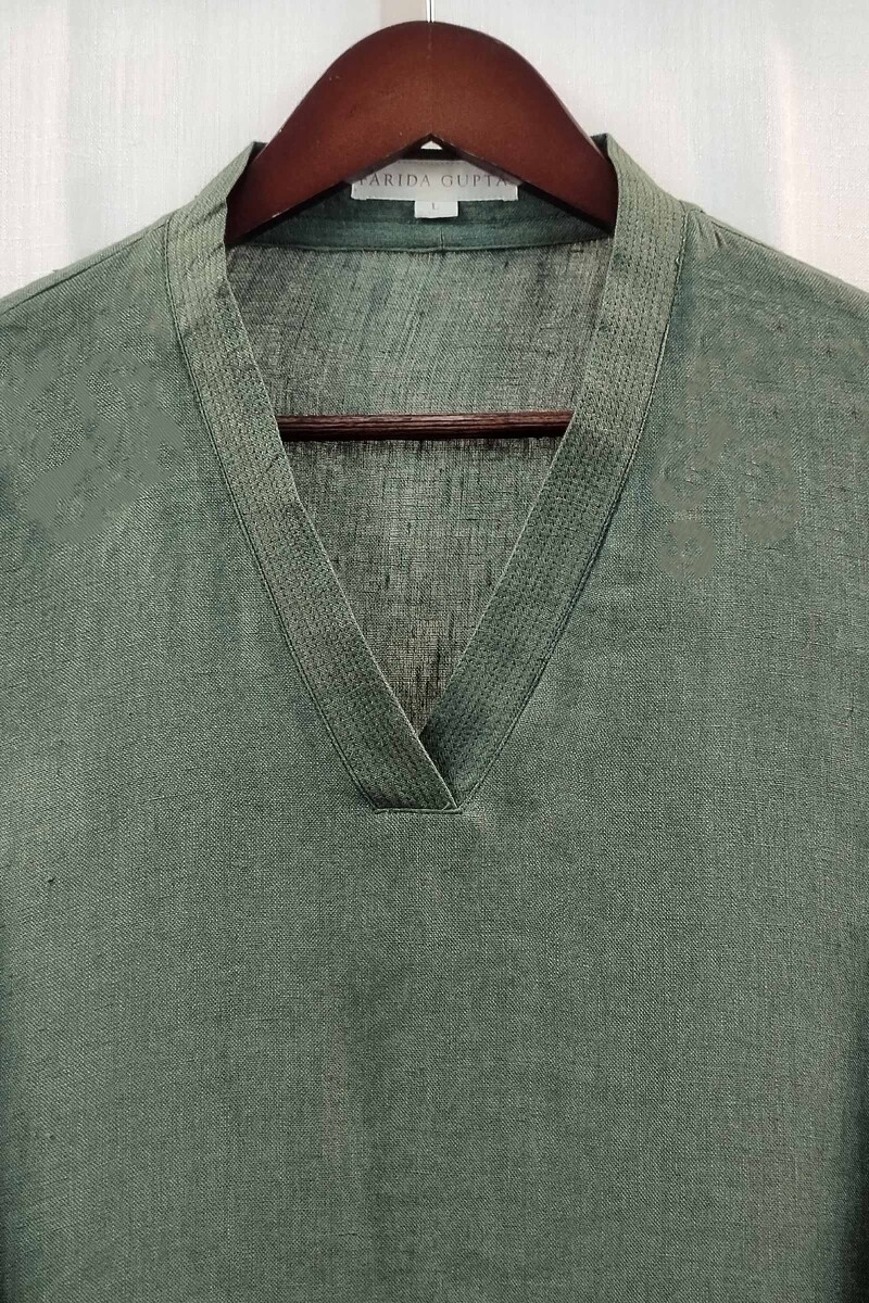 Dark Green Handcrafted Straight Handloom Cotton Kurta