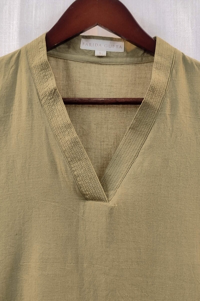 Khaki Handcrafted Straight Handloom Cotton Kurta