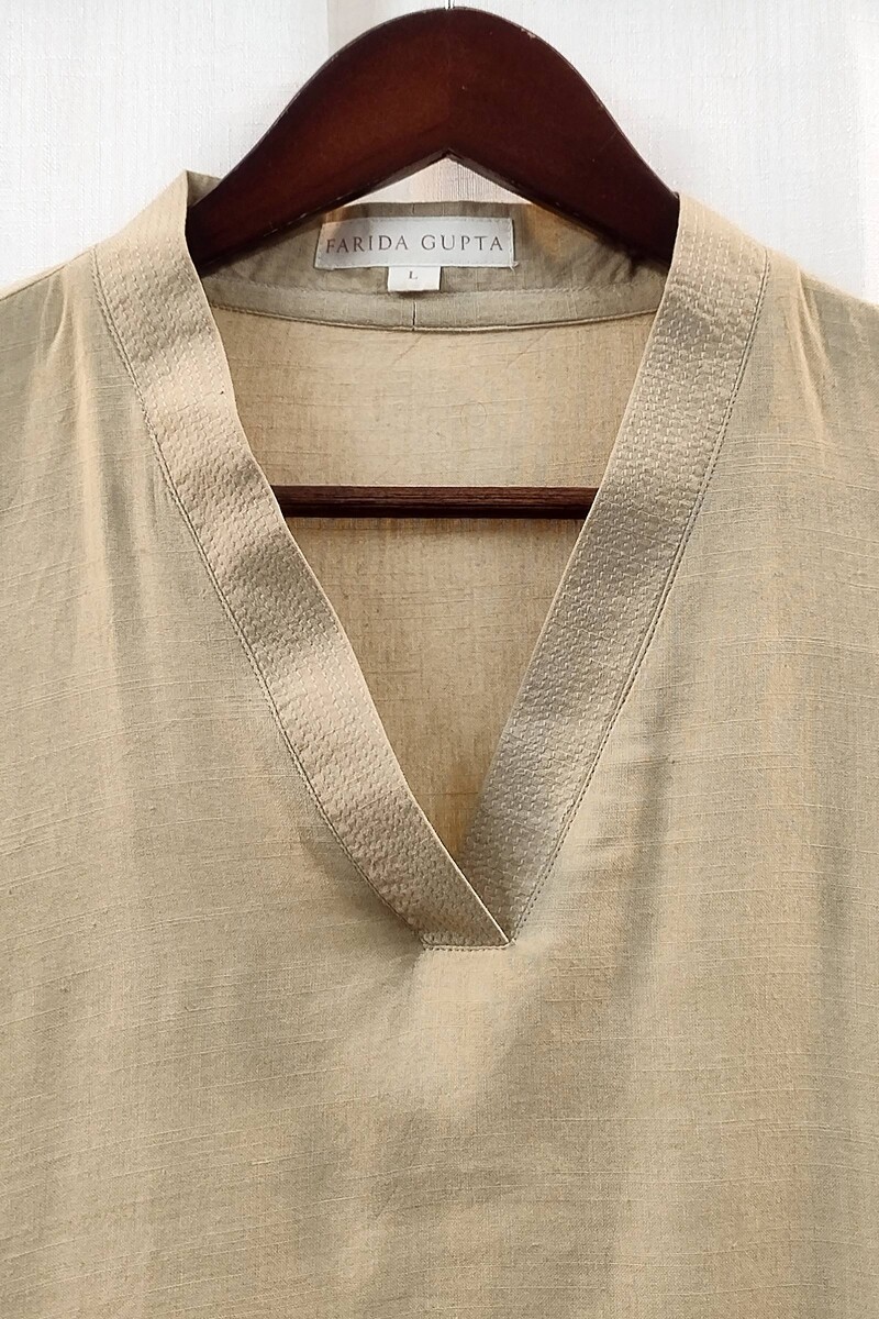 Light Khaki Handcrafted Straight Handloom Cotton Kurta