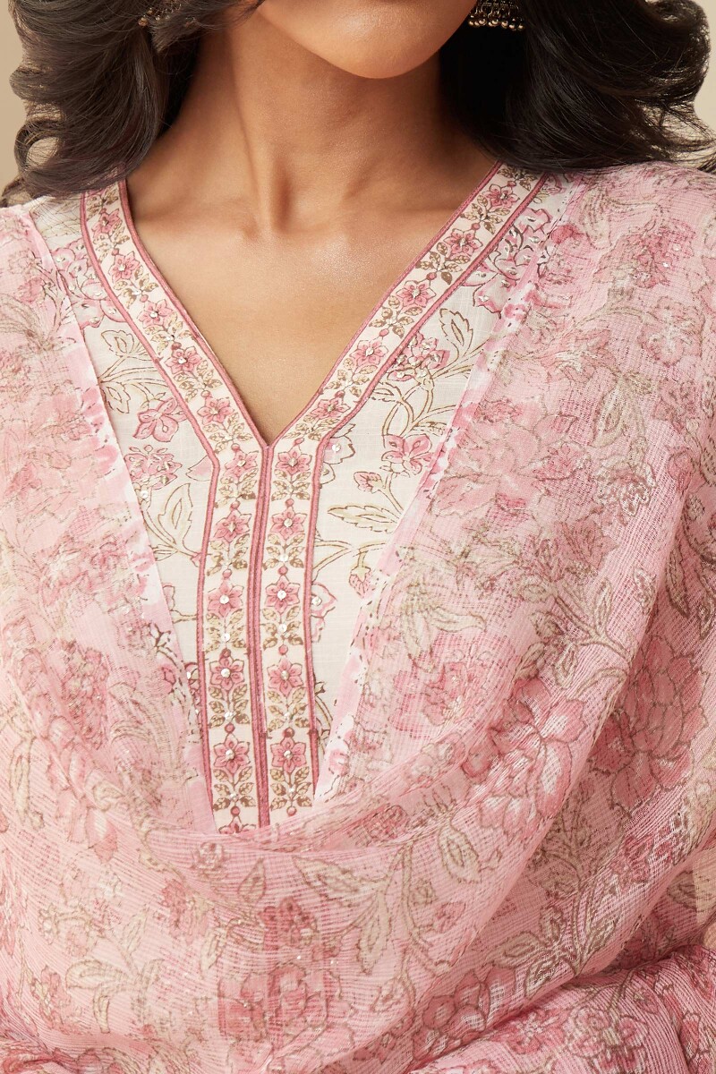 Pink Hand Block-Printed Kota Dupatta