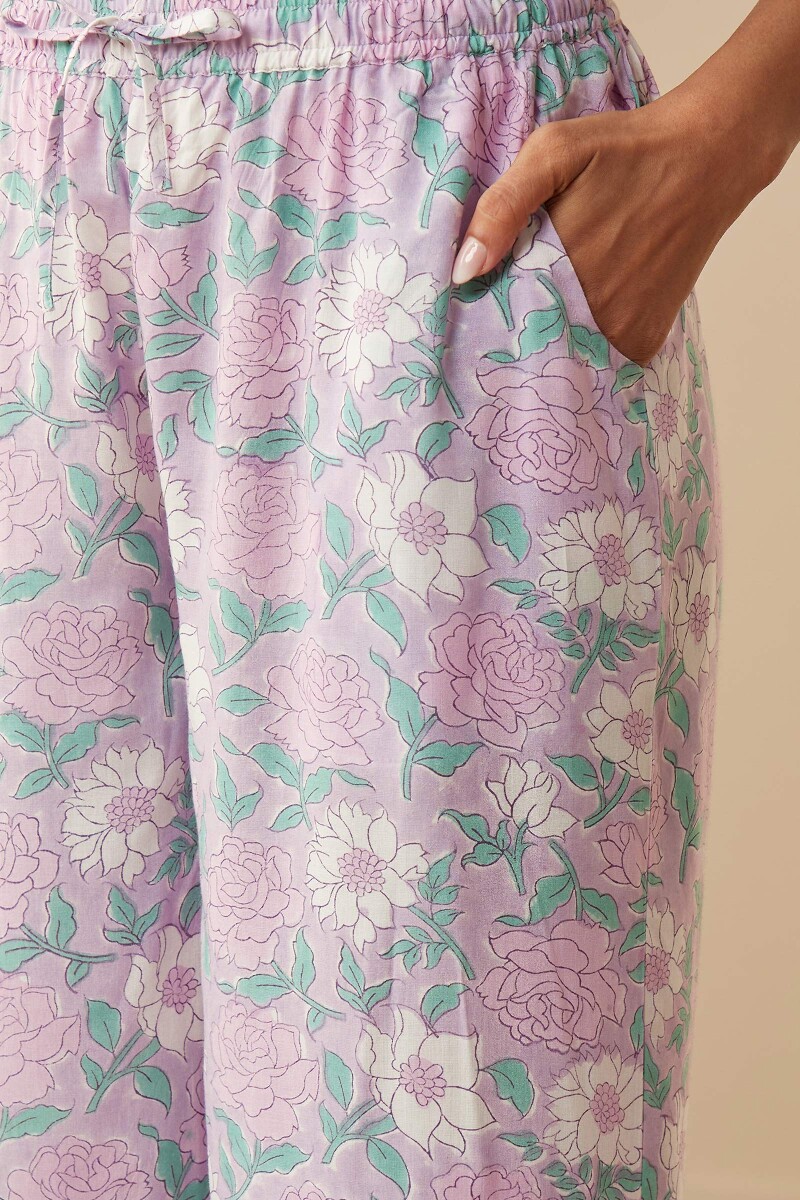 Purple Hand Block-Printed Viscose Farsi