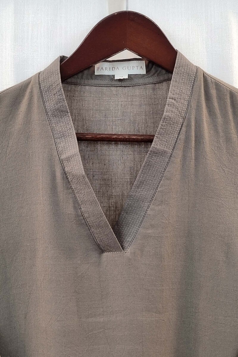Dark Khaki Handcrafted Straight Handloom Cotton Kurta