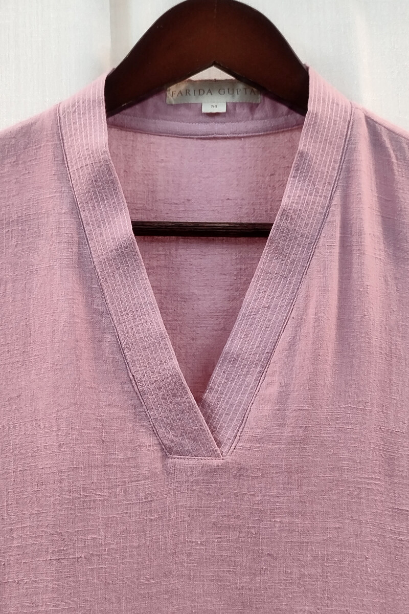 Rose Pink Handcrafted Straight Handloom Cotton Kurta