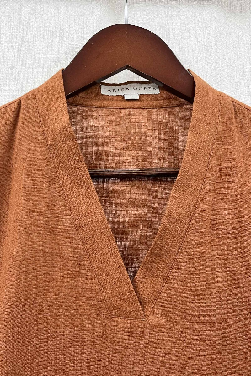 Rust Handcrafted Straight Handloom Cotton Kurta