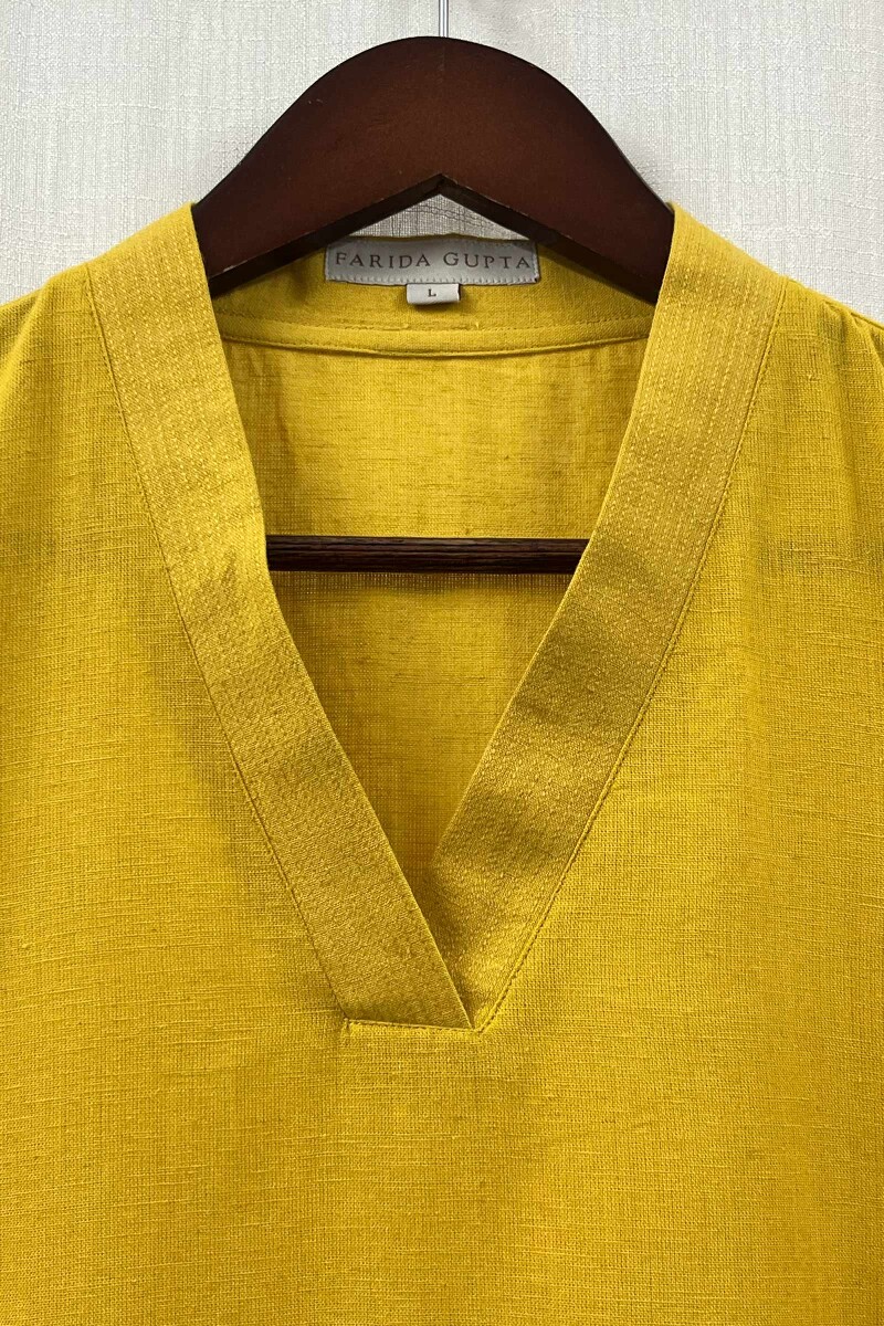 Yellow Handcrafted Straight Handloom Cotton Kurta