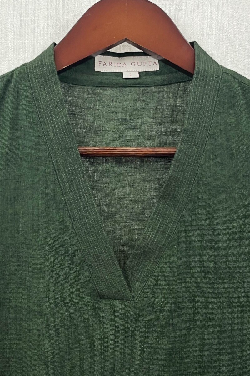 Dark Green Handcrafted Straight Handloom Cotton Kurta