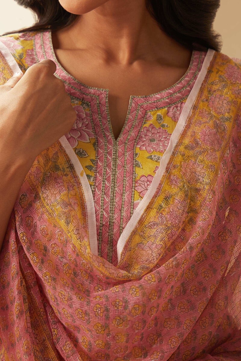 Pink Hand Block-Printed Kota Dupatta