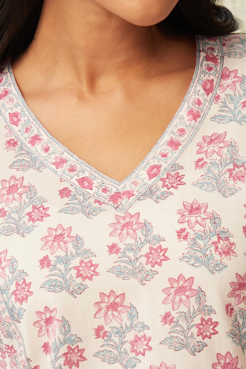 White Hand Block-Printed Cotton Top