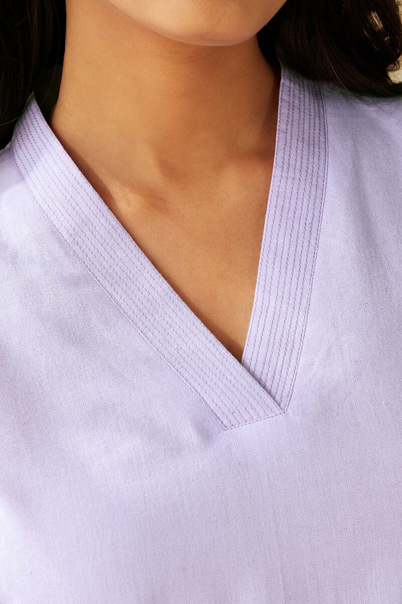 Purple Handcrafted Straight Cotton Flax Kurta