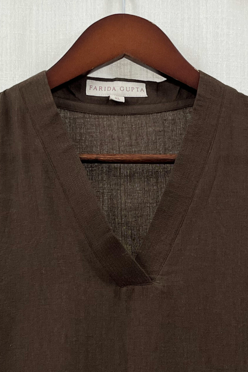 Dark Brown Handcrafted Straight Handloom Cotton Kurta