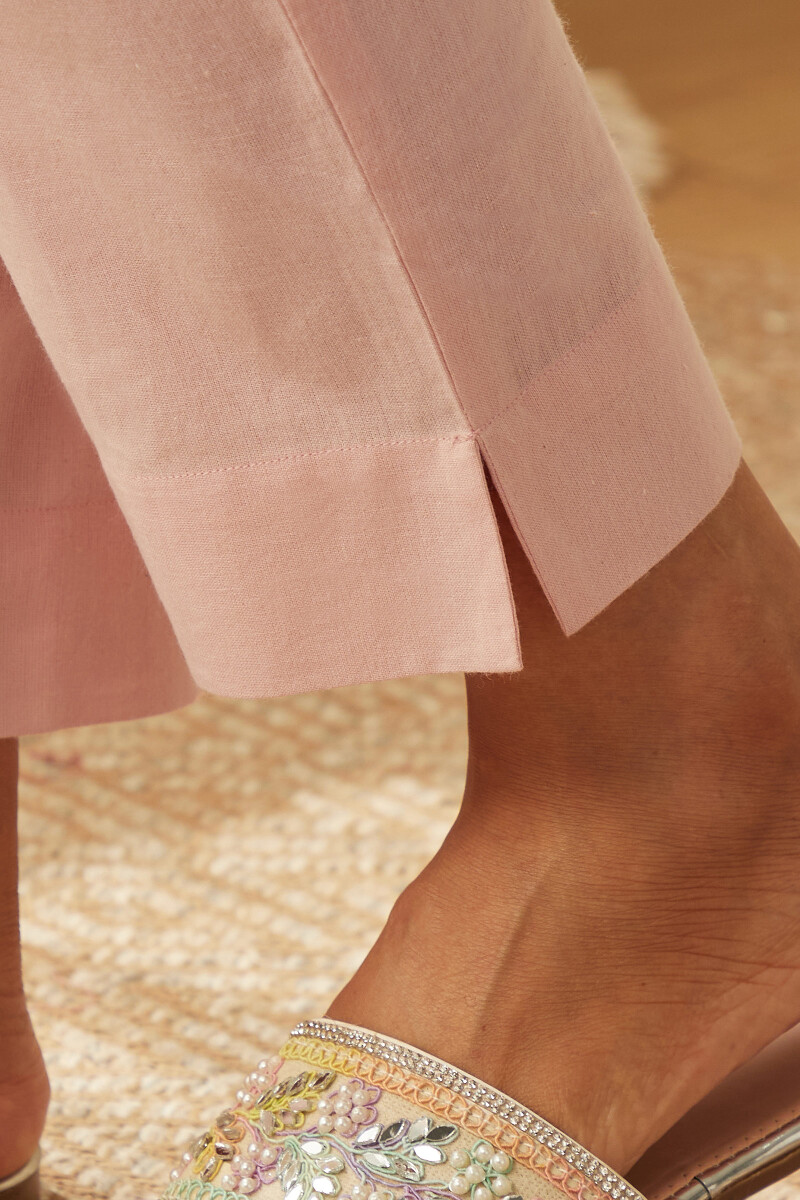 Pink Handcrafted Cotton Narrow Pants