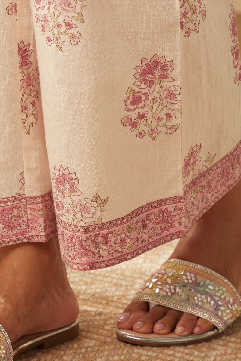Light Pink Hand Block-Printed Cotton Slub Farsi
