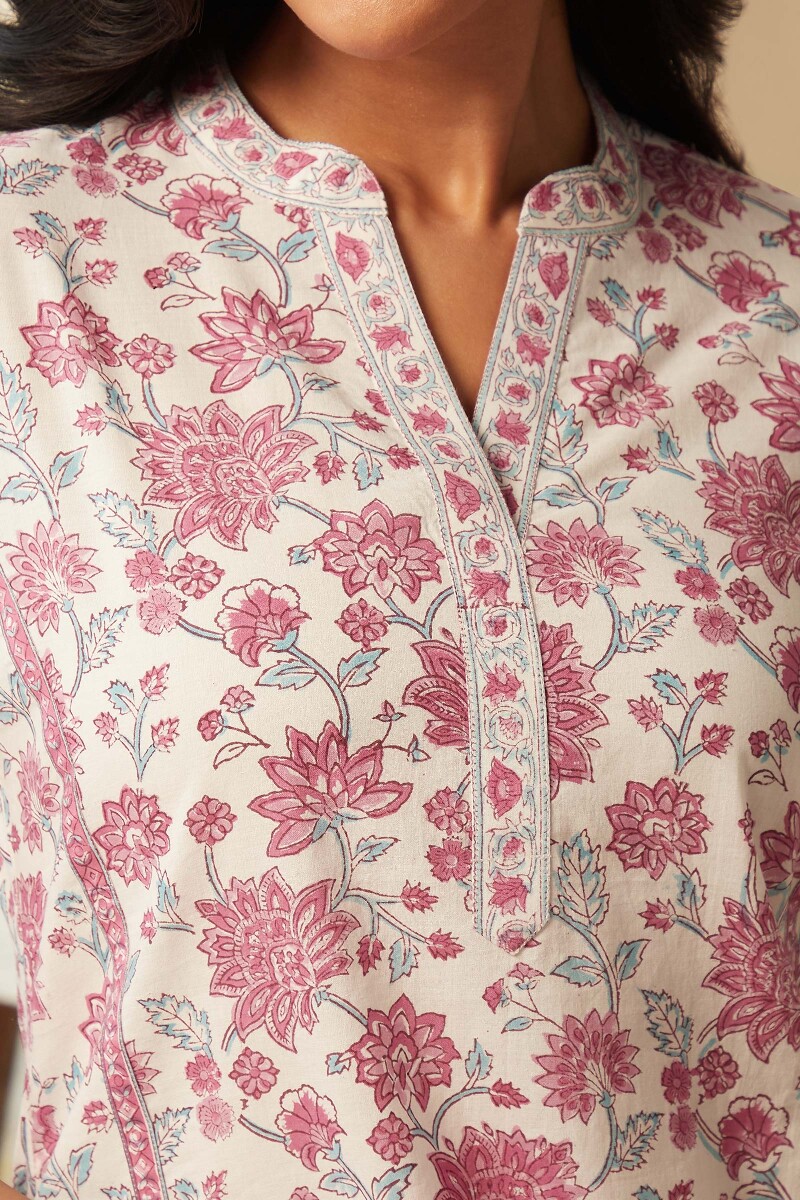 White Hand Block-Printed Cotton Top