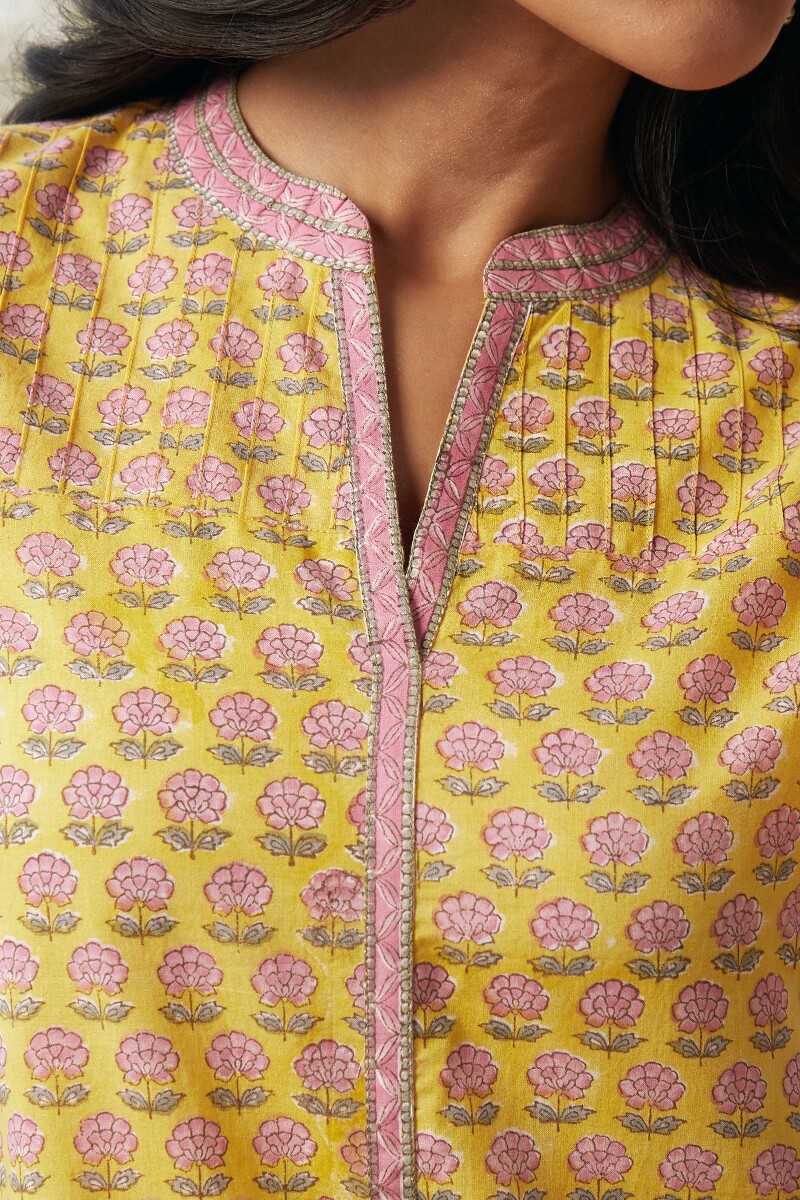 Yellow Hand Block-Printed Cotton Top
