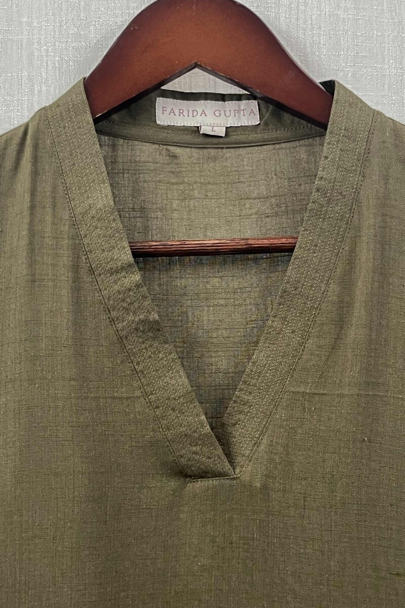 Dark Khaki Handcrafted Straight Handloom Cotton Kurta