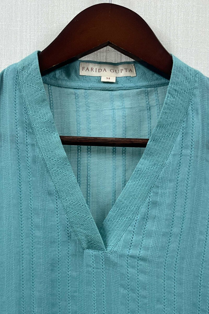 Sky Blue Handcrafted Straight Cotton Dobby Kurta