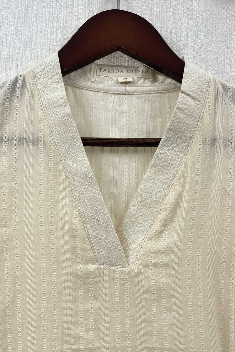 Cream Handcrafted Straight Cotton Dobby Kurta