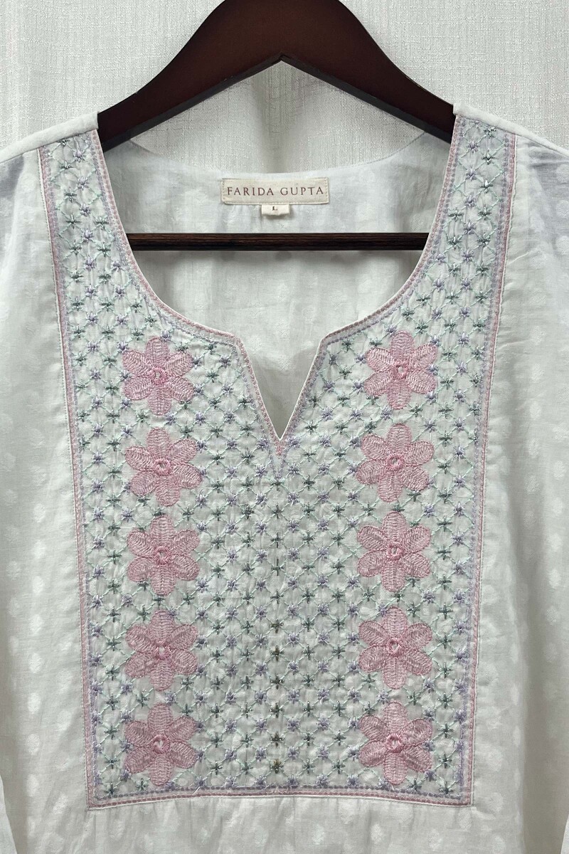 White Handcrafted Straight Chanderi Kurta