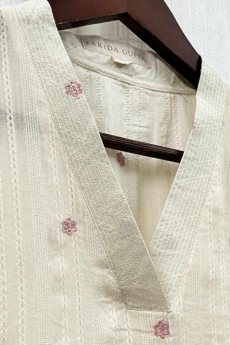 Cream Handcrafted Straight Cotton Kurta