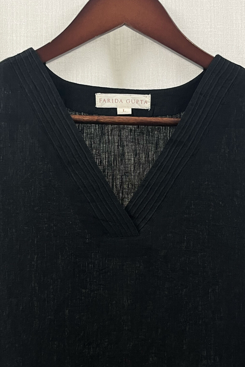 Black Handcrafted Straight Pure Linen Kurta