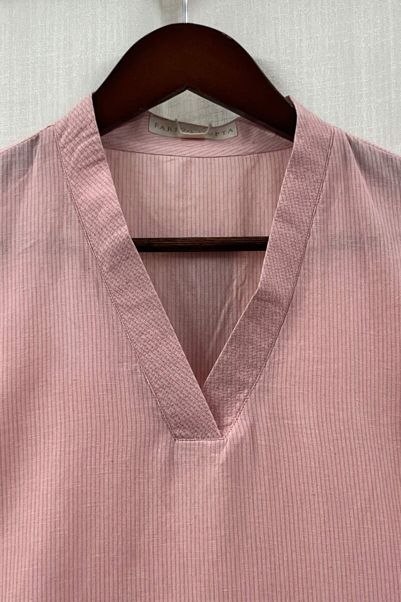 Pink Handcrafted Straight Handloom Cotton Kurta