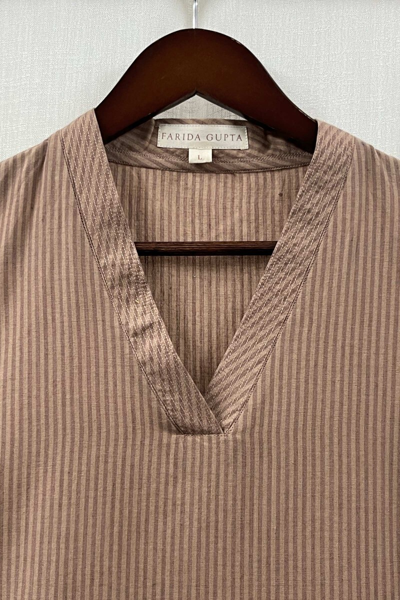Brown Handcrafted Straight Handloom Cotton Kurta