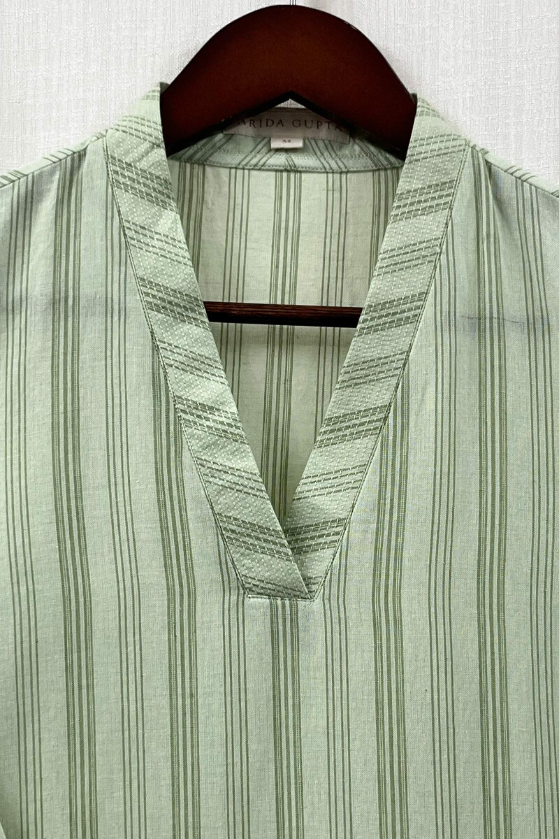 Mint Green Handcrafted Straight Handloom Cotton Kurta