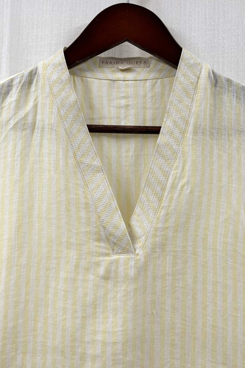 Yellow Handcrafted Straight Pure Linen Kurta