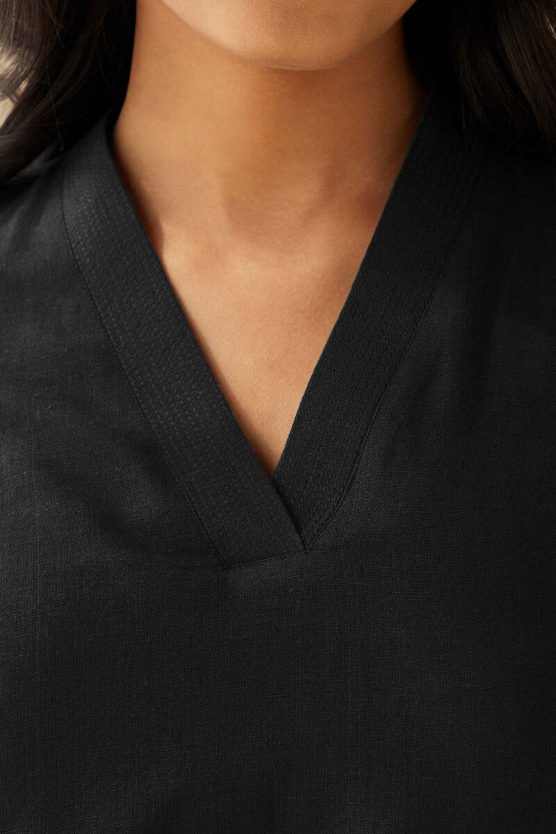 Black Handcrafted Cotton Flax Top