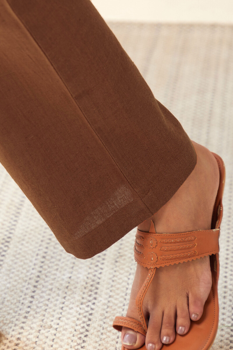 Rust Orange Handcrafted Cotton Flax Pants