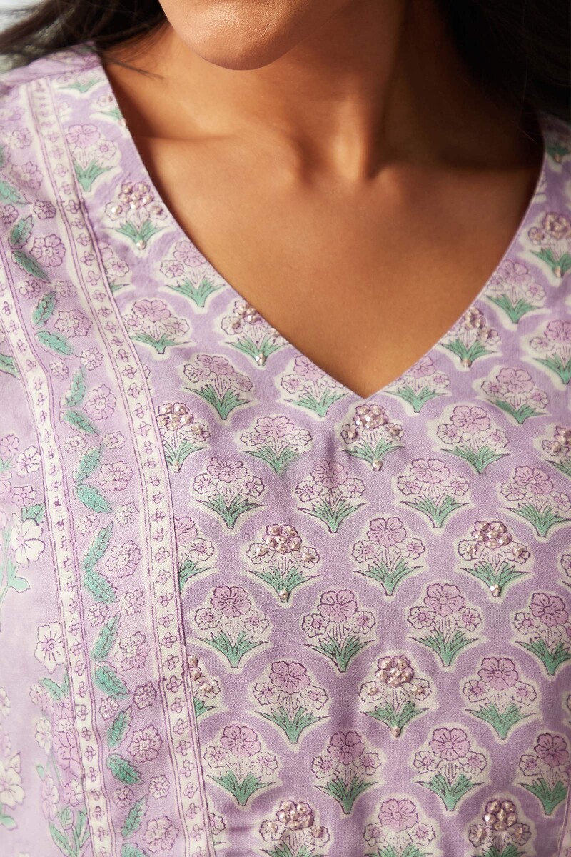 Purple Hand Block-Printed Viscose Top