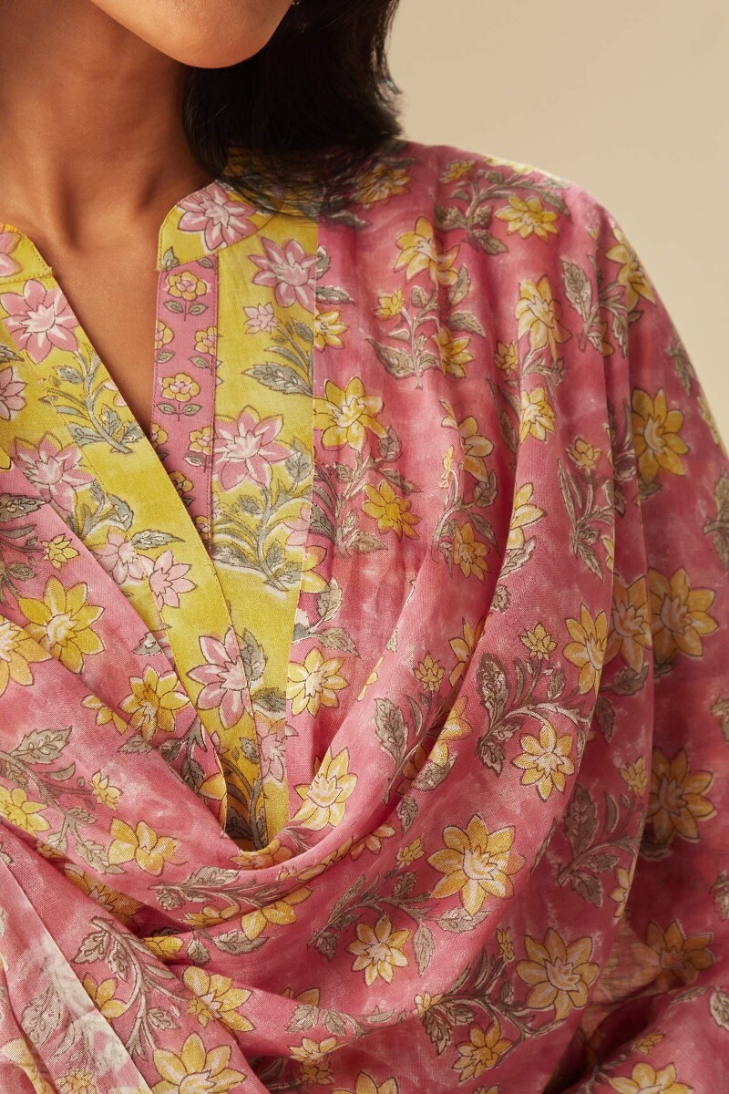 Pink Hand Block-Printed Cotton Mul Dupatta