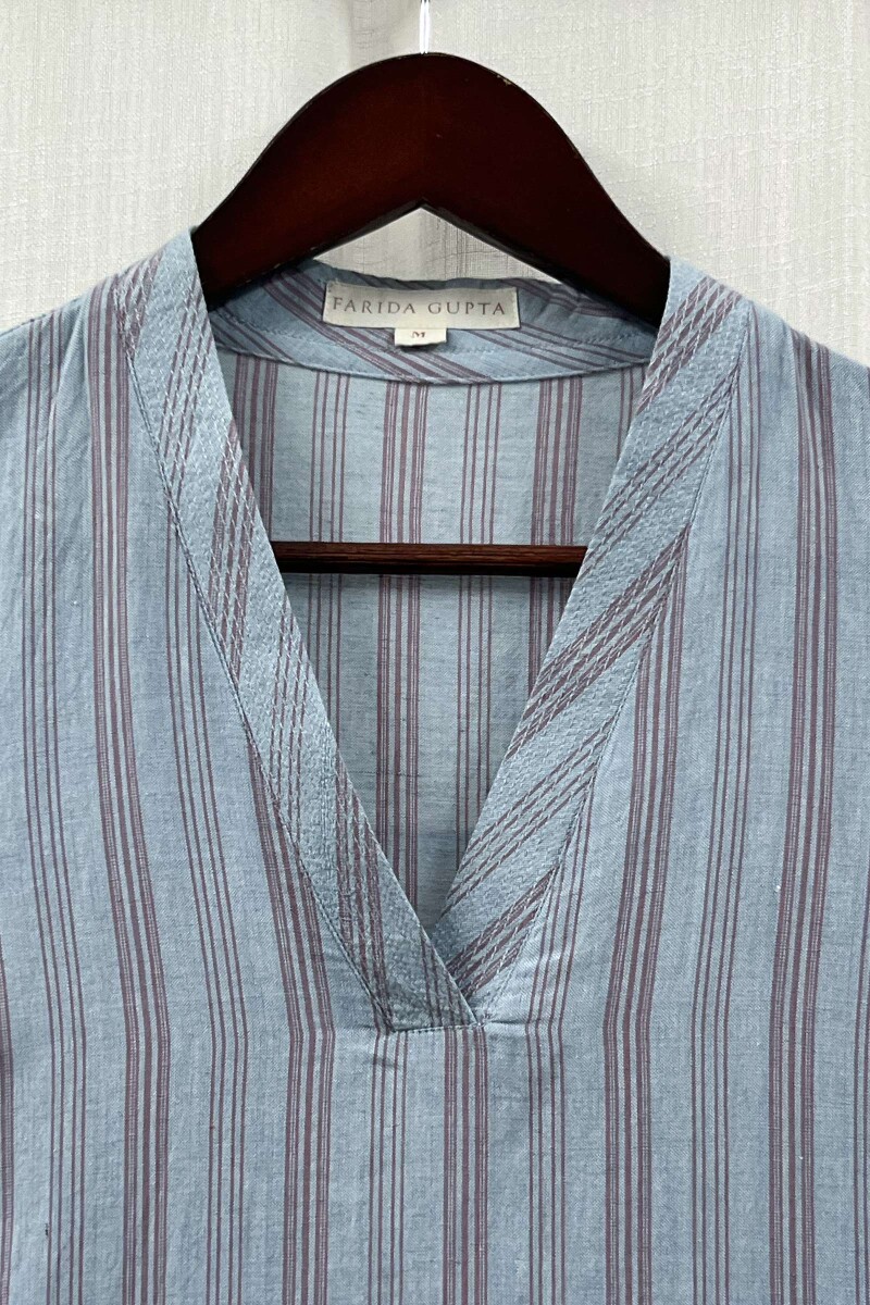 Blue Handcrafted Straight Handloom Cotton Kurta