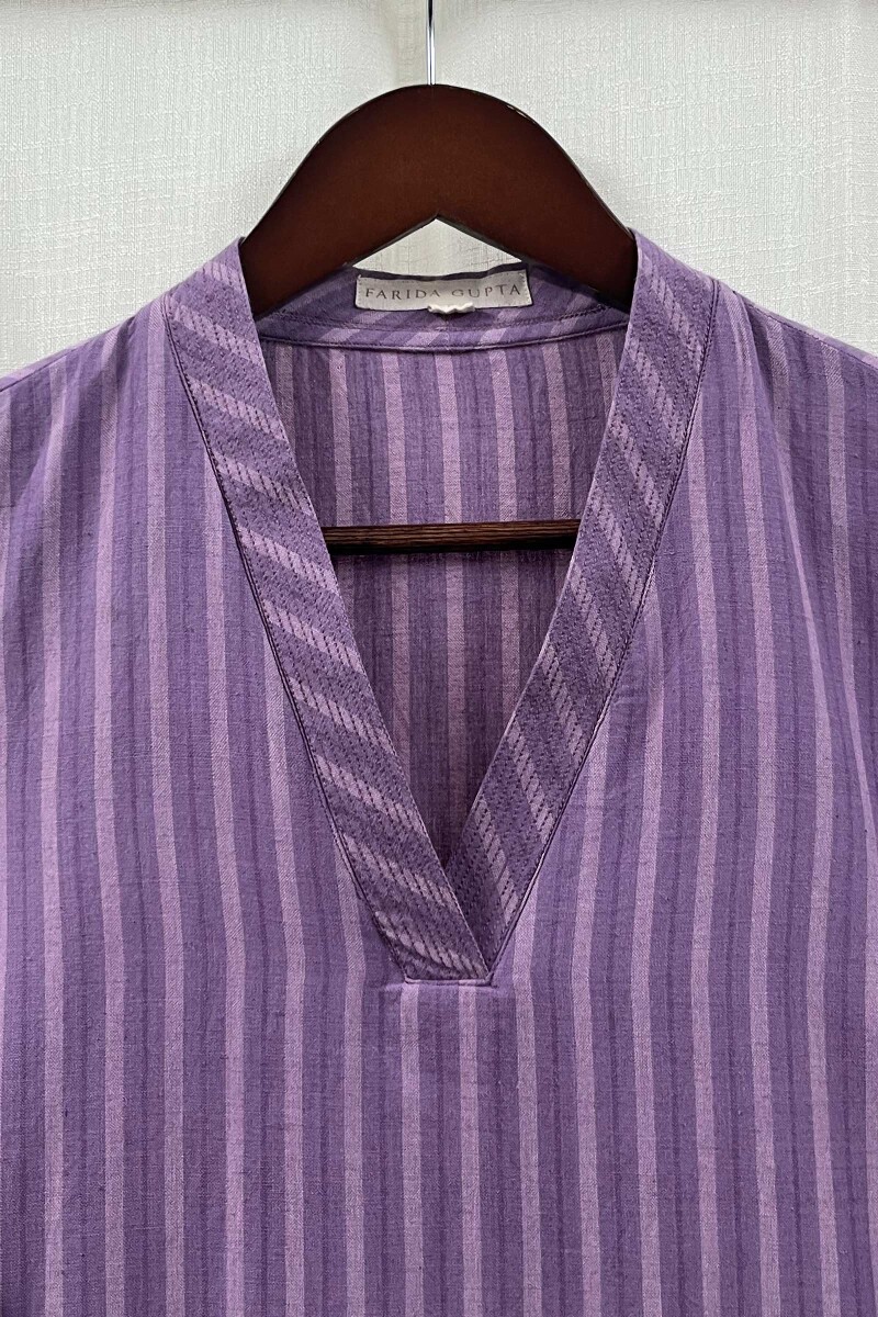 Purple Handcrafted Straight Handloom Cotton Kurta