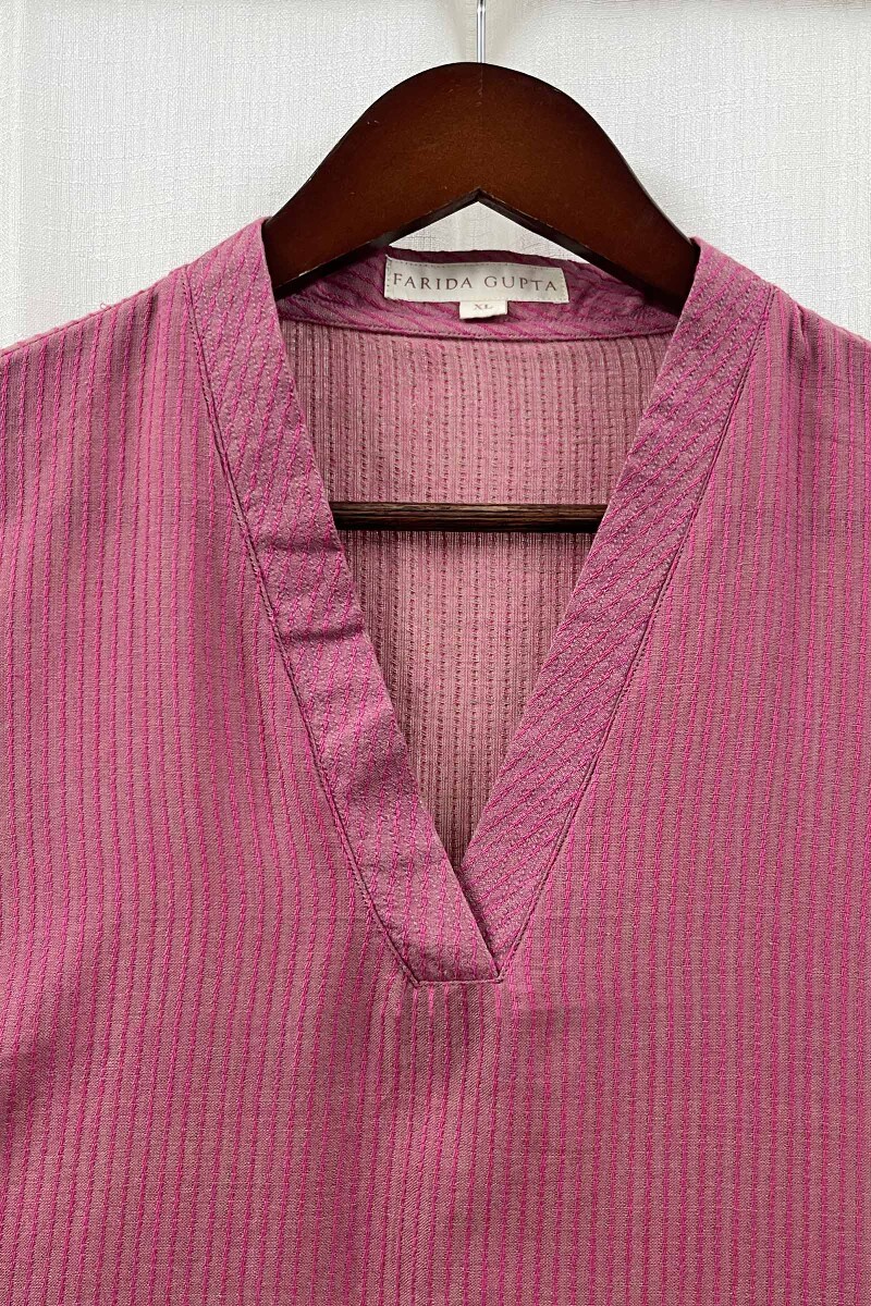 Dark Pink Handcrafted Straight Handloom Cotton Kurta